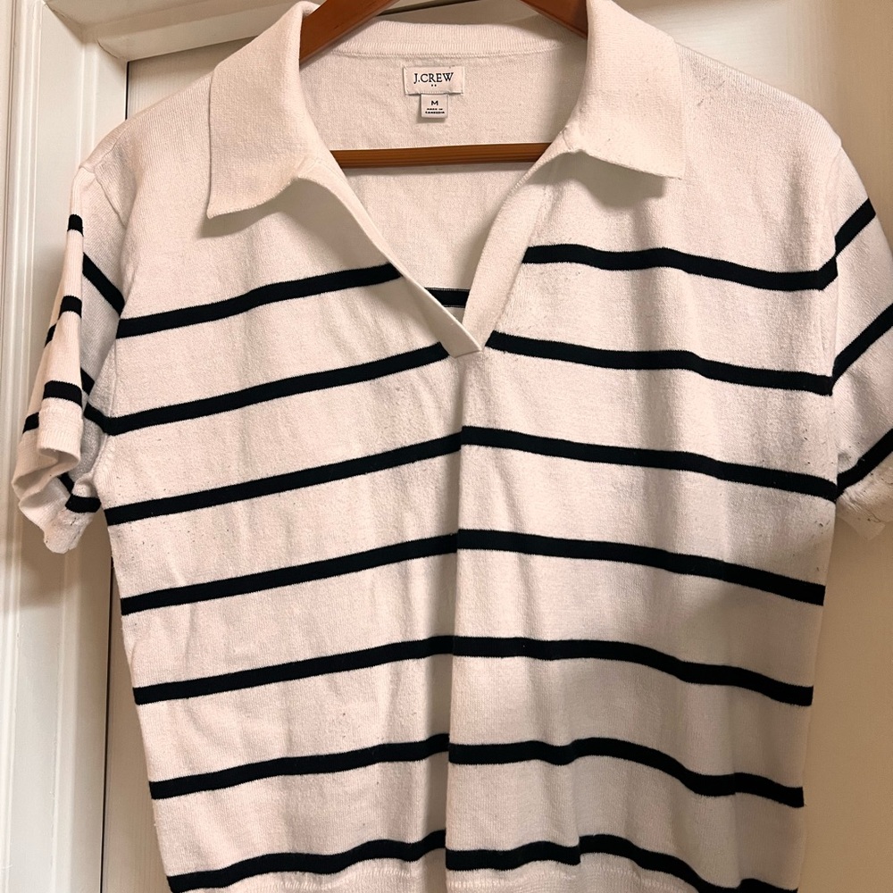 J.Crew Classic White/Black Polo Shirt szMed